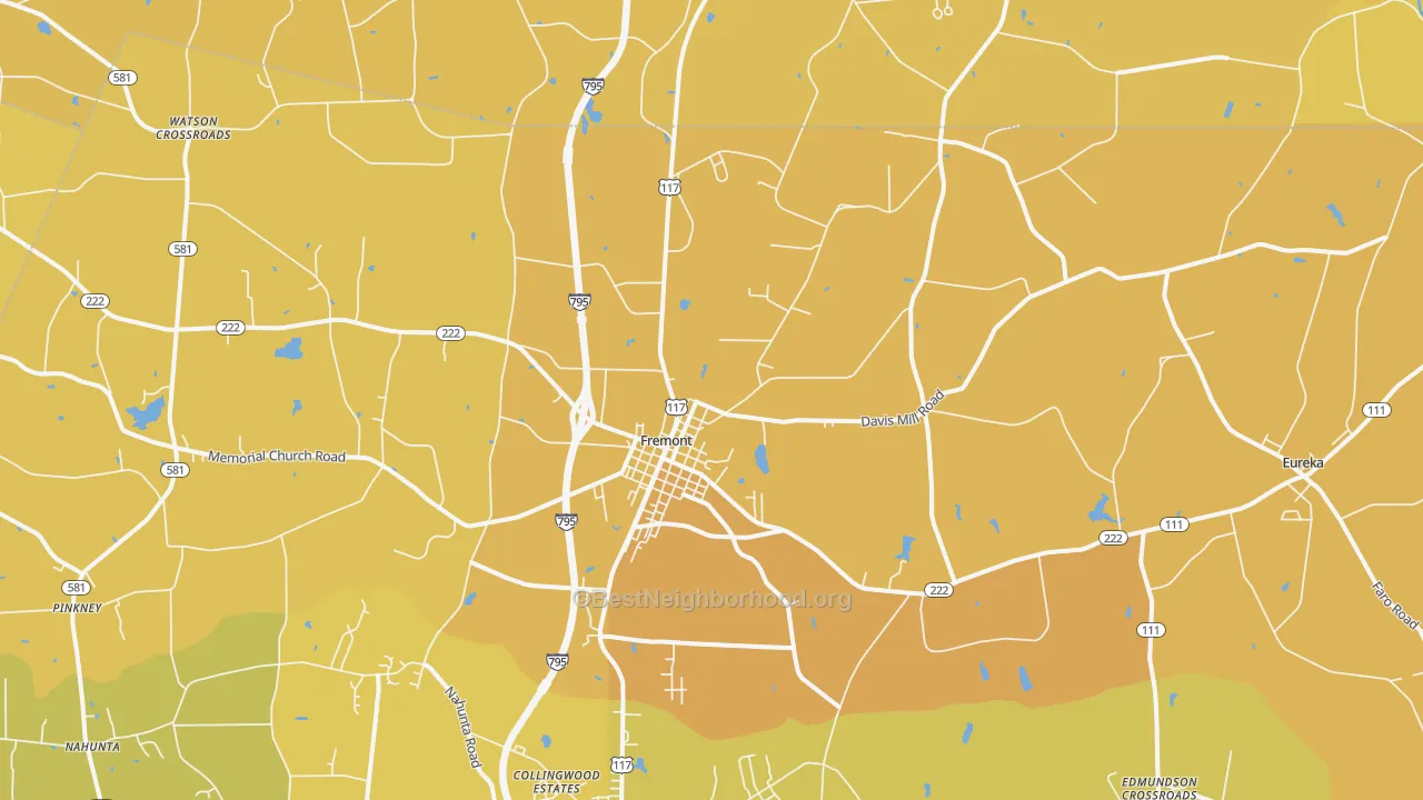 Map of the best neighborhoods in the Fremont area, with better matches in green and worse matches in red