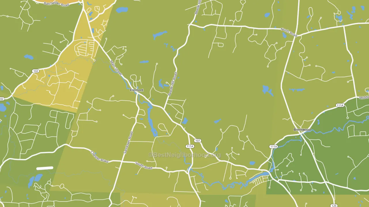 Map of the best neighborhoods in the Fremont area, with better matches in green and worse matches in red