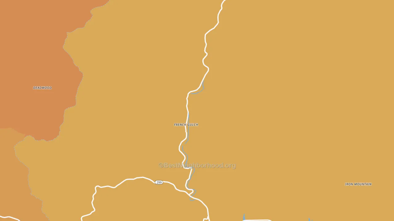 Map of the best neighborhoods in the French Gulch area, with better matches in green and worse matches in red