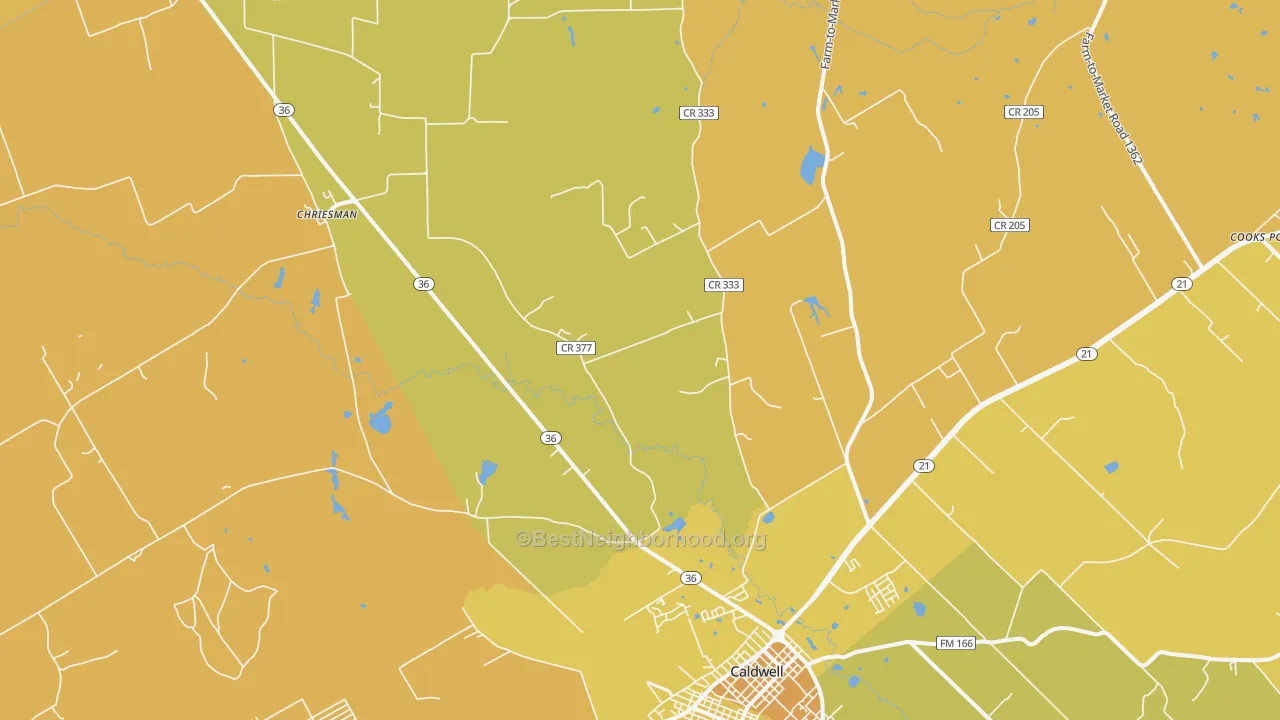 Map of the best neighborhoods in the Frenstat area, with better matches in green and worse matches in red