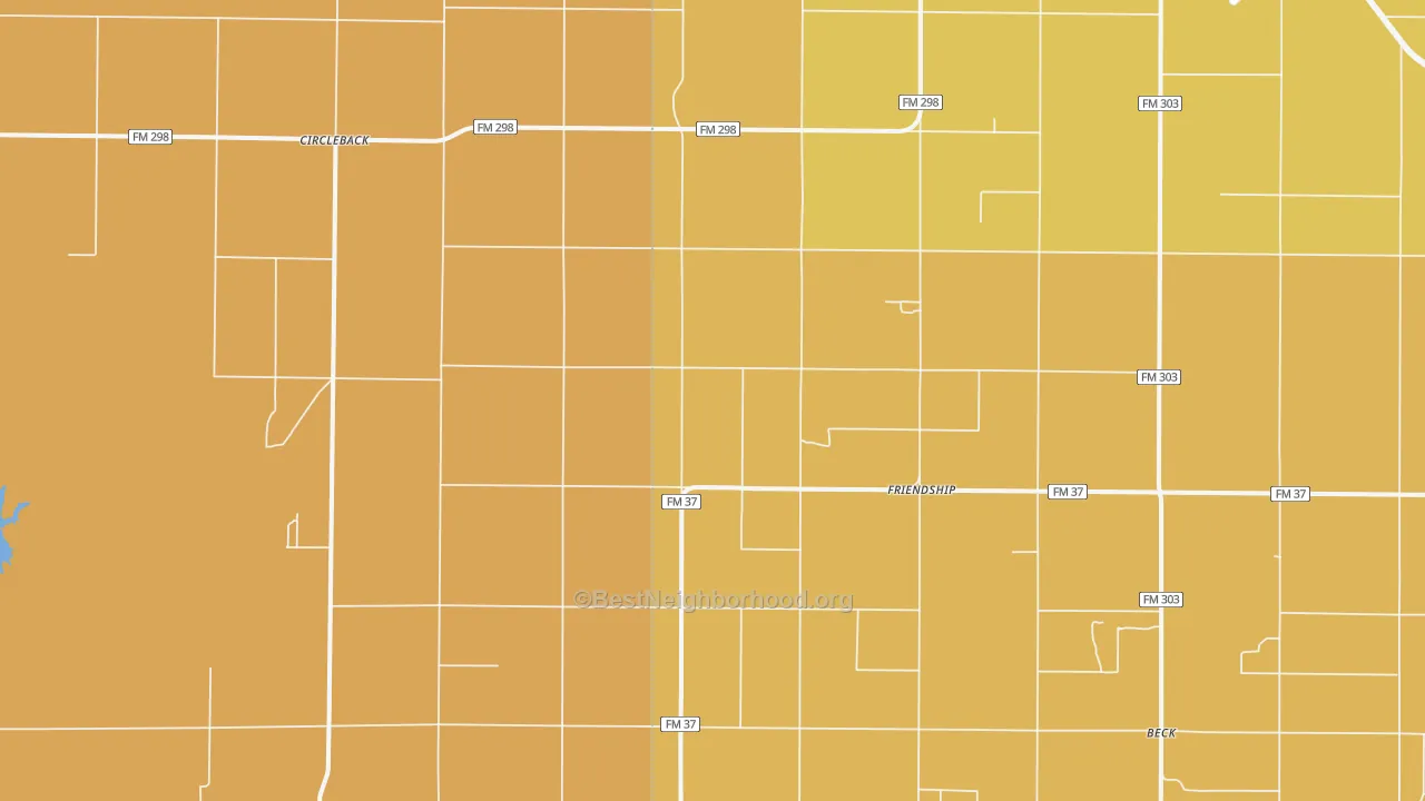 Map of the best neighborhoods in the Friendship area, with better matches in green and worse matches in red