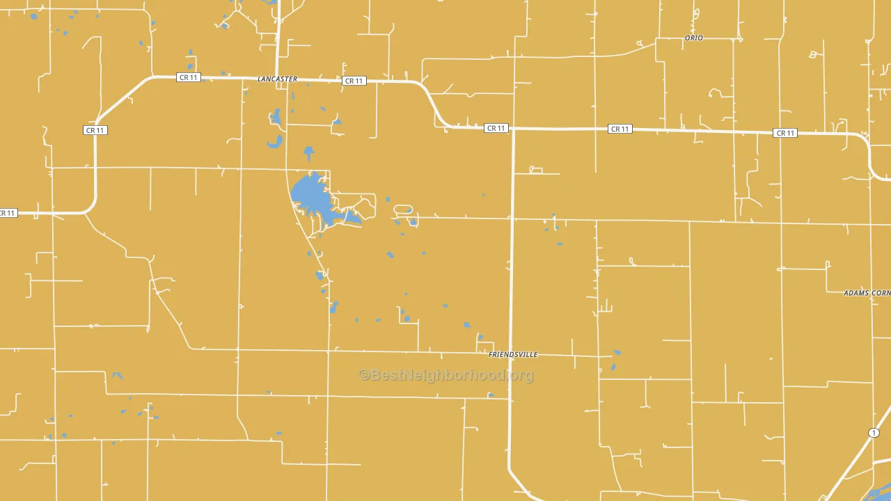 Map of the best neighborhoods in the Friendsville area, with better matches in green and worse matches in red