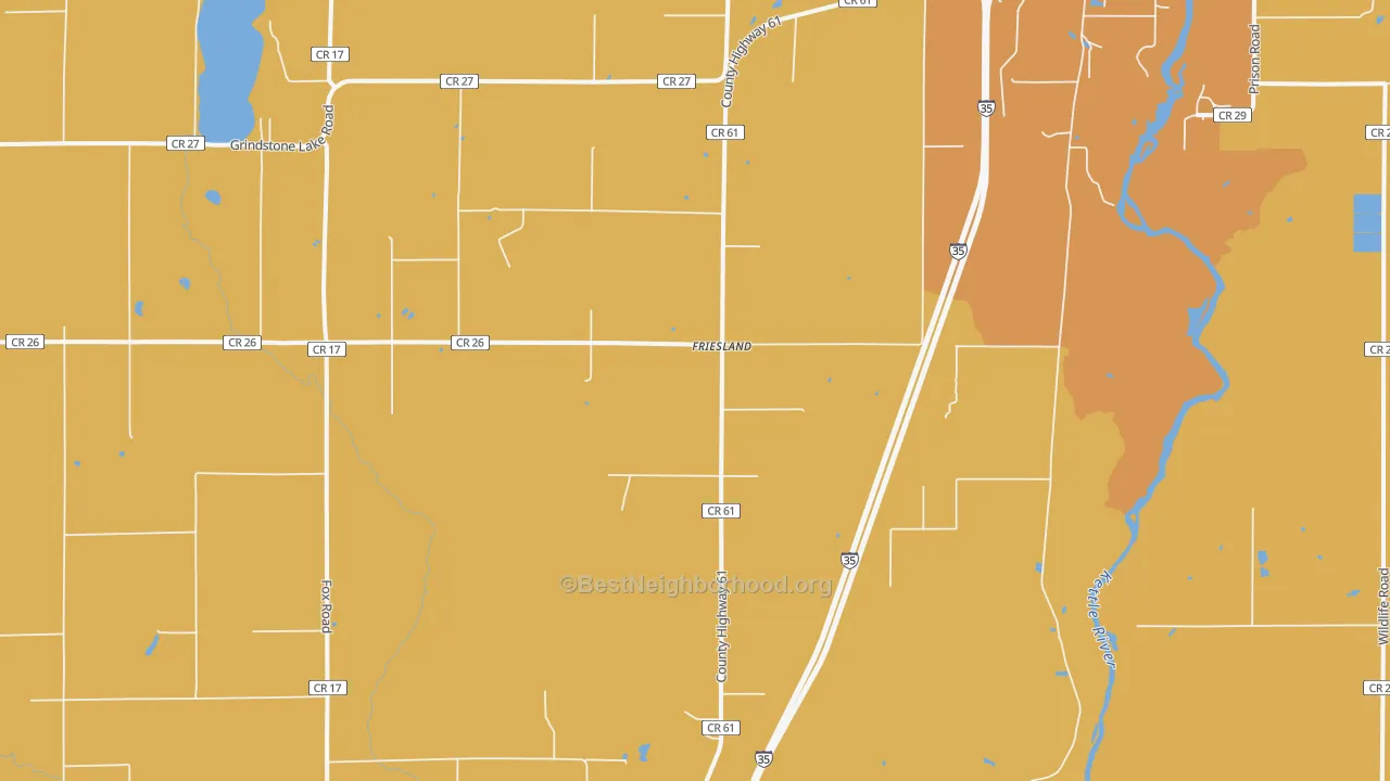 Map of the best neighborhoods in the Friesland area, with better matches in green and worse matches in red