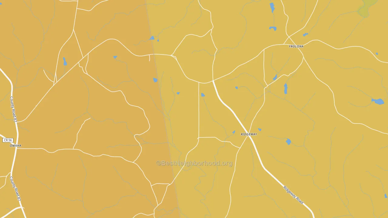 Map of the best neighborhoods in the Frolona area, with better matches in green and worse matches in red