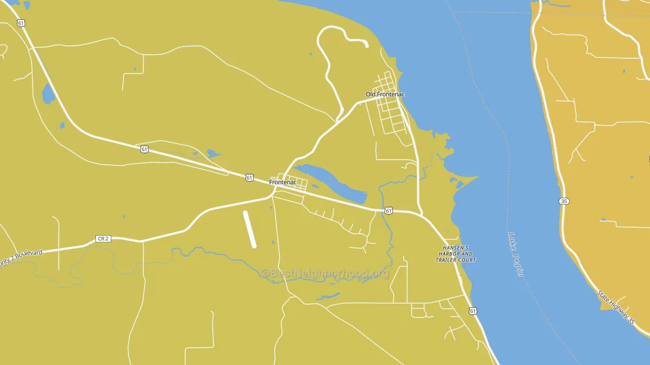 Map of the best neighborhoods in the Frontenac area, with better matches in green and worse matches in red