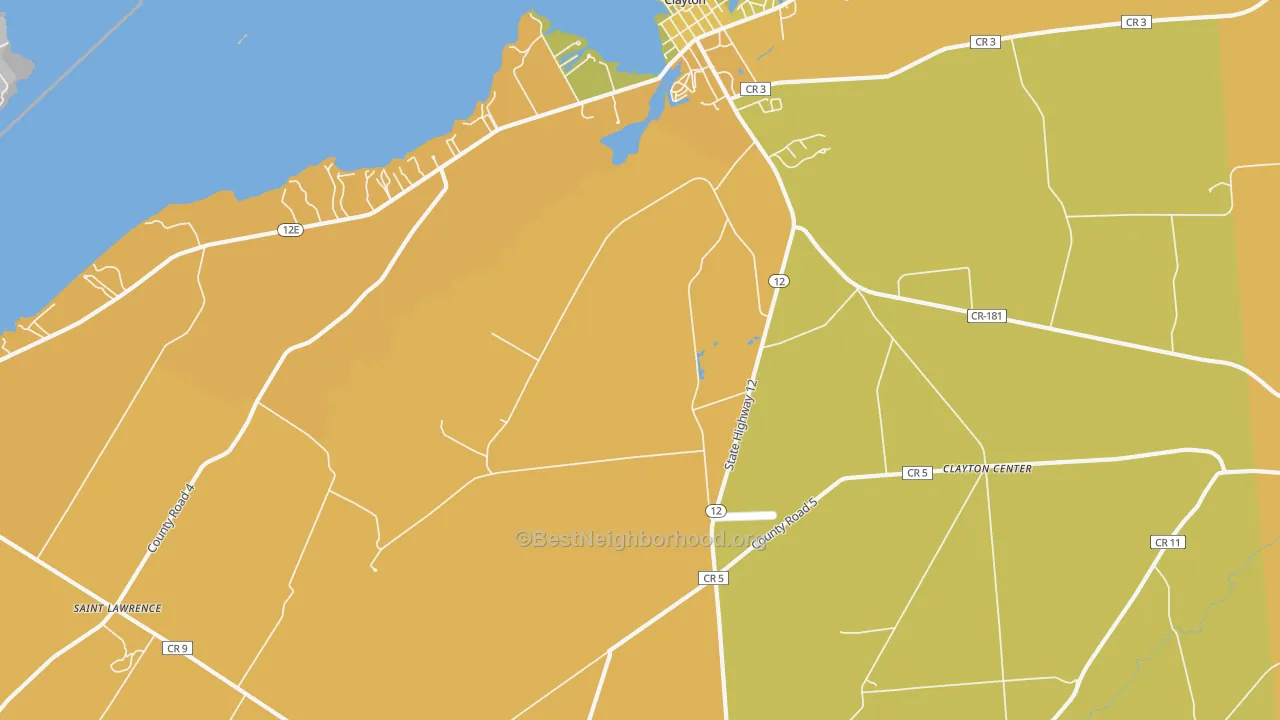 Map of the best neighborhoods in the Frontenac area, with better matches in green and worse matches in red