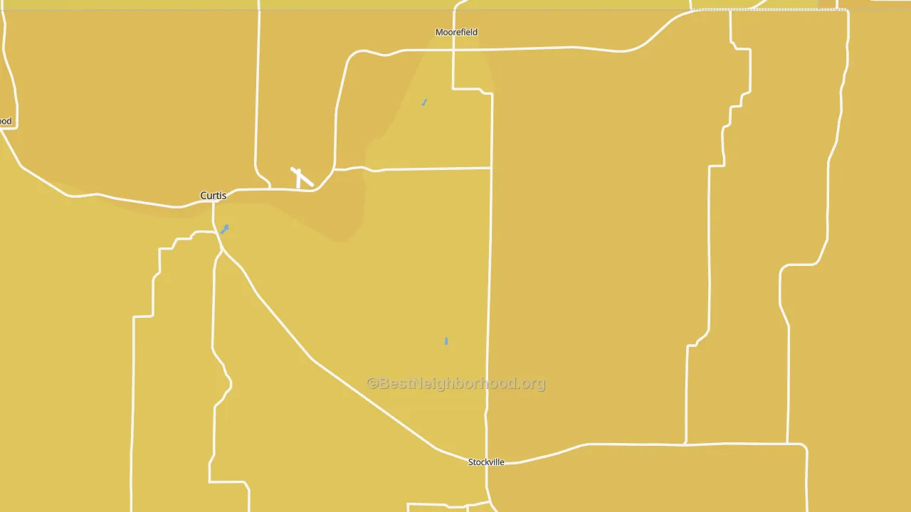 Map of the best neighborhoods in the Frontier County area, with better matches in green and worse matches in red