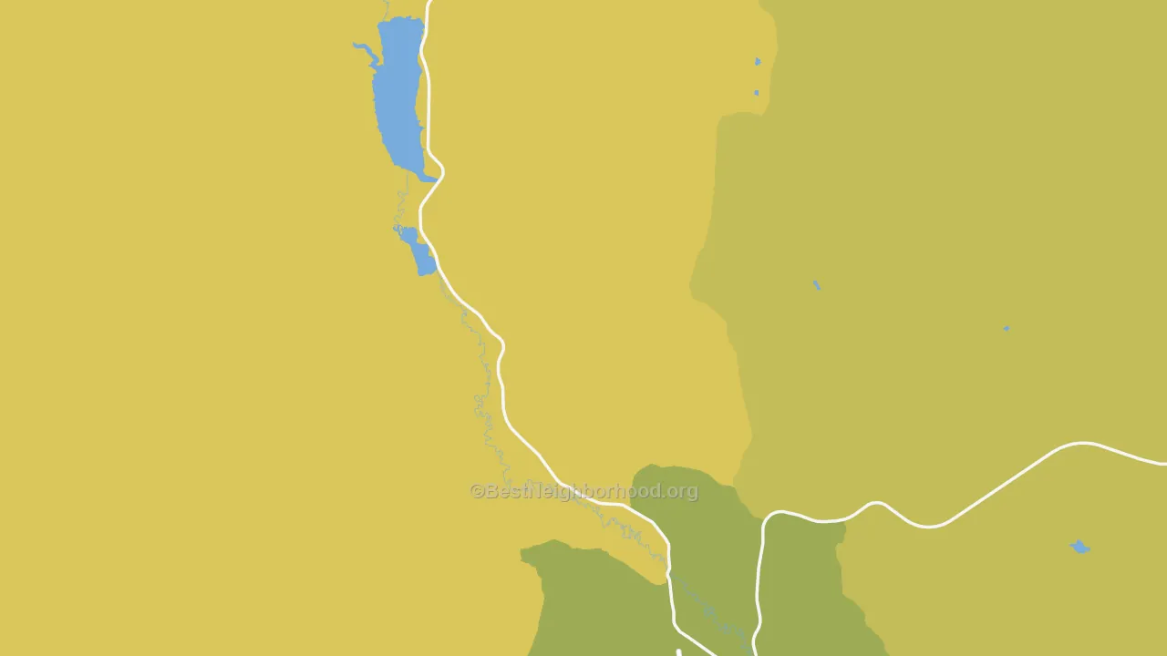 Map of the best neighborhoods in the Frontier area, with better matches in green and worse matches in red