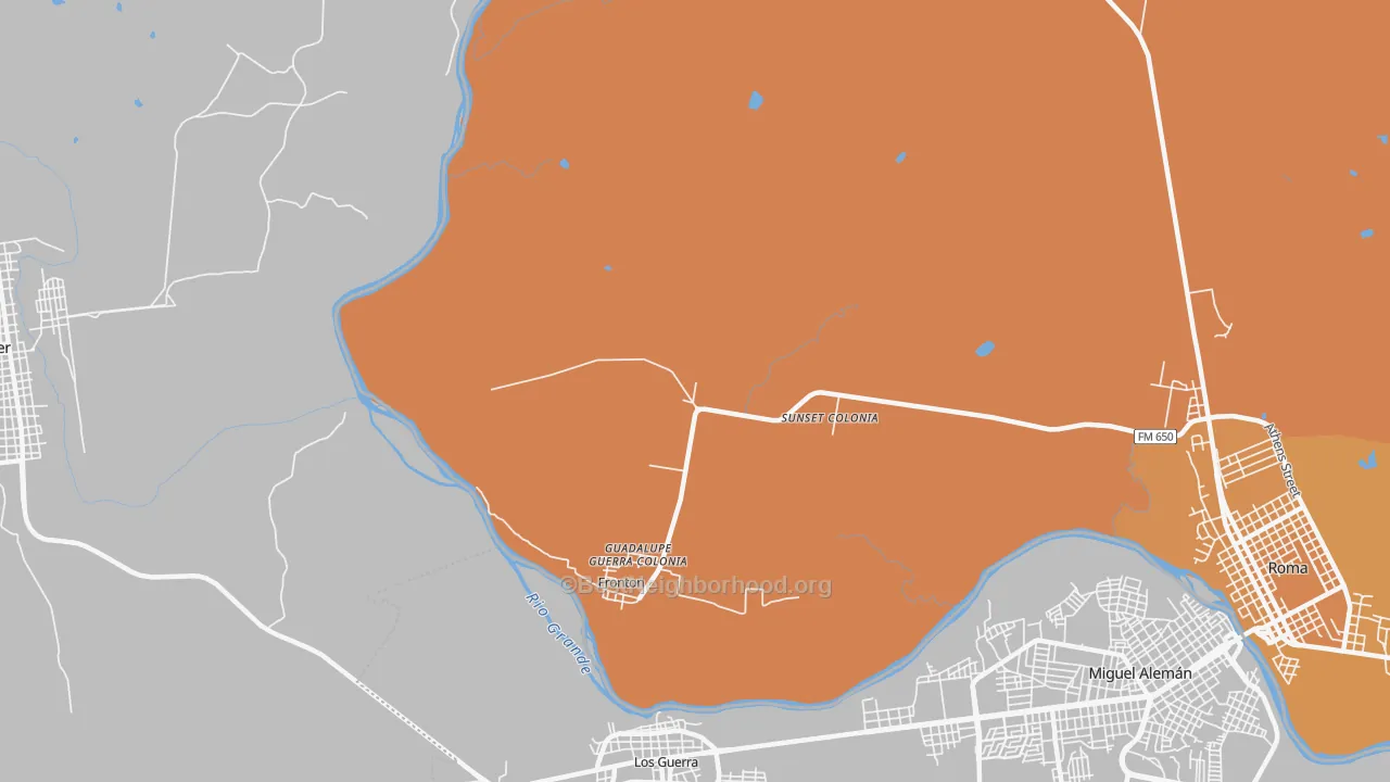 Map of the best neighborhoods in the Fronton area, with better matches in green and worse matches in red