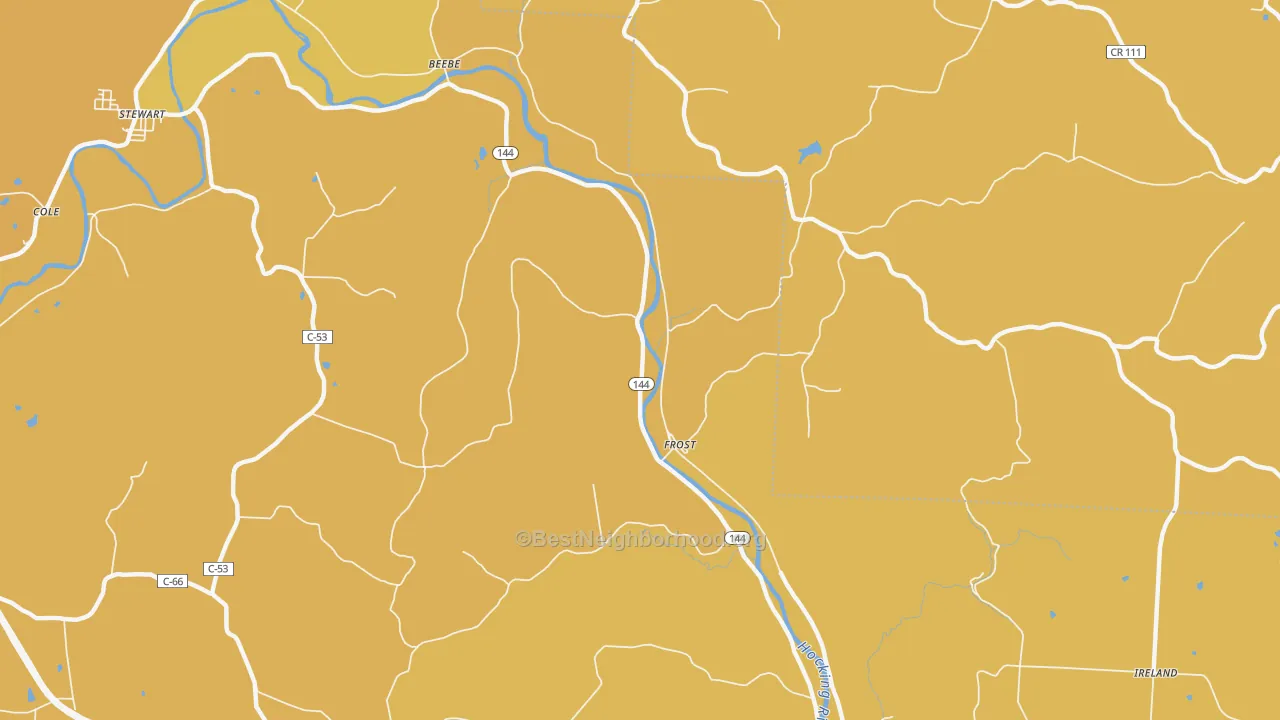 Map of the best neighborhoods in the Frost area, with better matches in green and worse matches in red