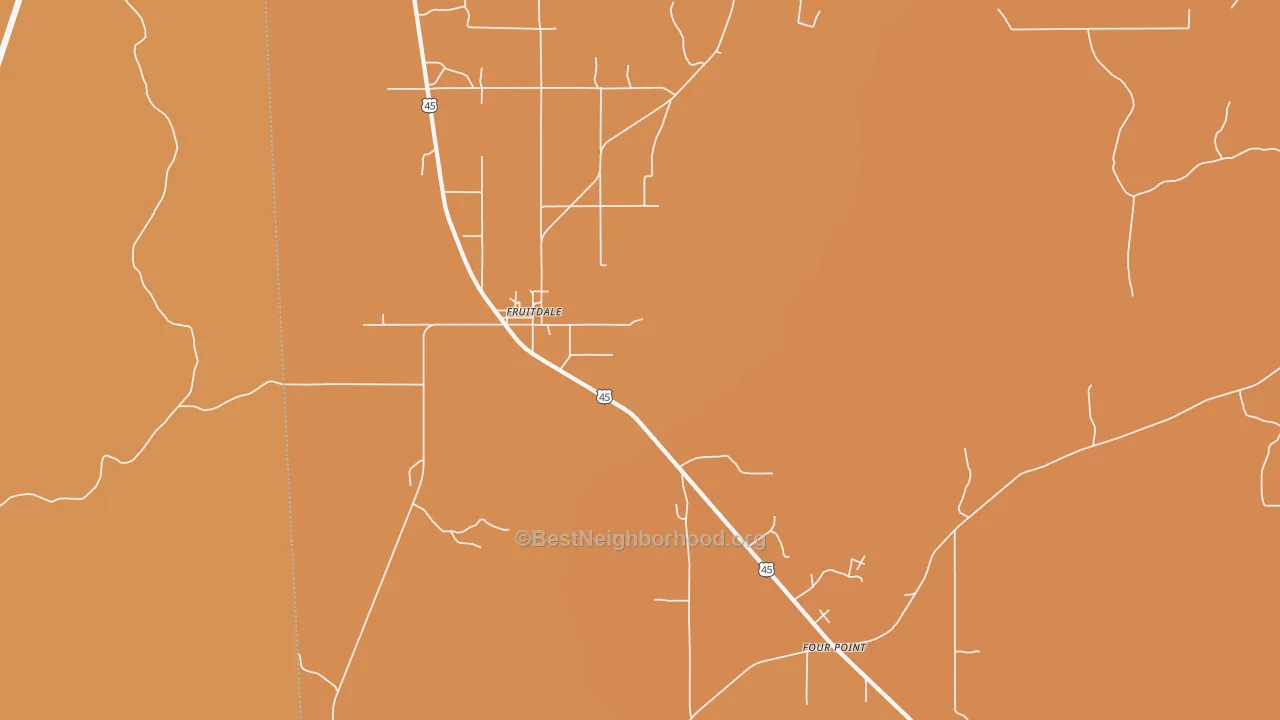 Map of the best neighborhoods in the Fruitdale area, with better matches in green and worse matches in red