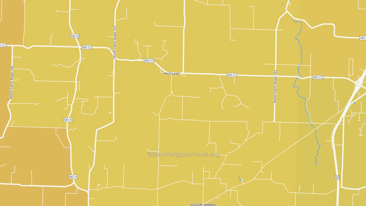 Map of the best neighborhoods in the Fruitland area, with better matches in green and worse matches in red