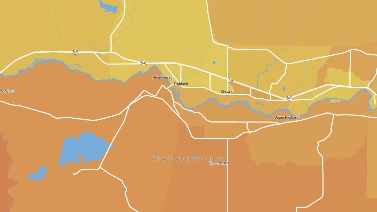 Map of the best neighborhoods in the Fruitland area, with better matches in green and worse matches in red