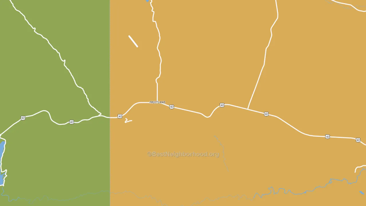 Map of the best neighborhoods in the Fruitland area, with better matches in green and worse matches in red