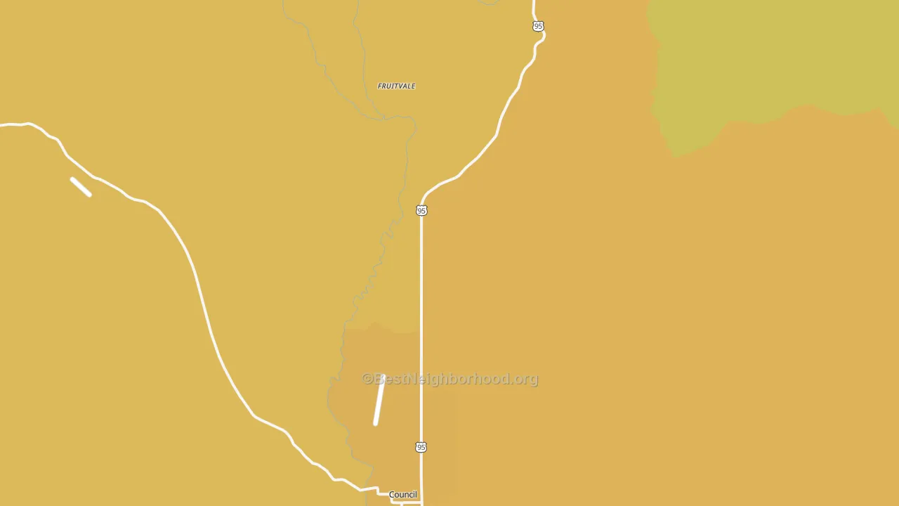 Map of the best neighborhoods in the Fruitvale area, with better matches in green and worse matches in red