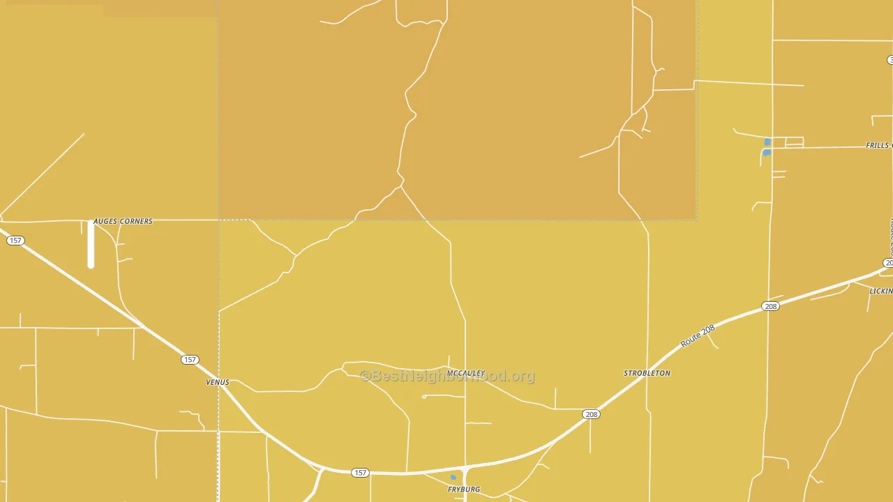 Map of the best neighborhoods in the Fryburg area, with better matches in green and worse matches in red