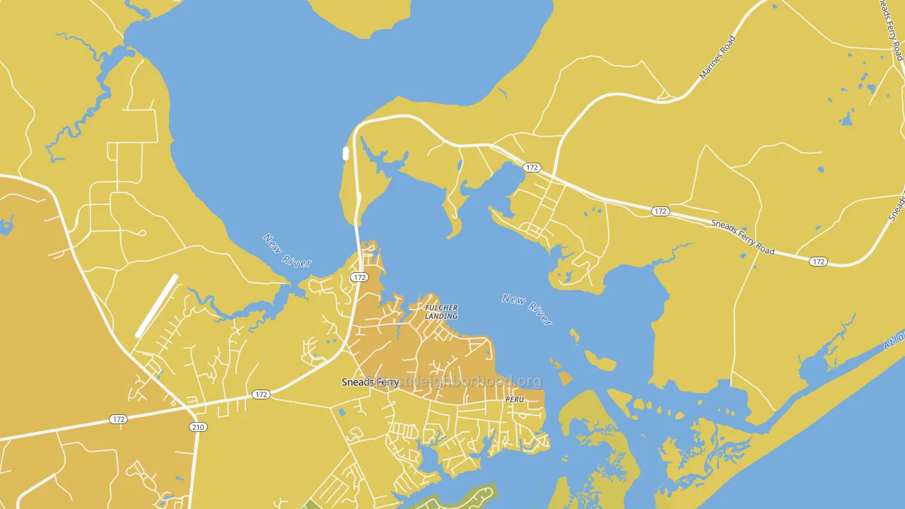 Map of the best neighborhoods in the Fulcher Landing area, with better matches in green and worse matches in red