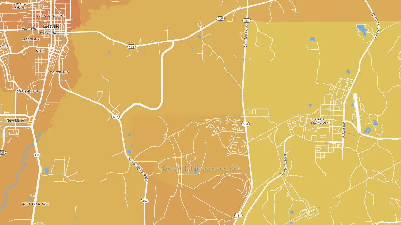 Map of the best neighborhoods in the Fullerton area, with better matches in green and worse matches in red