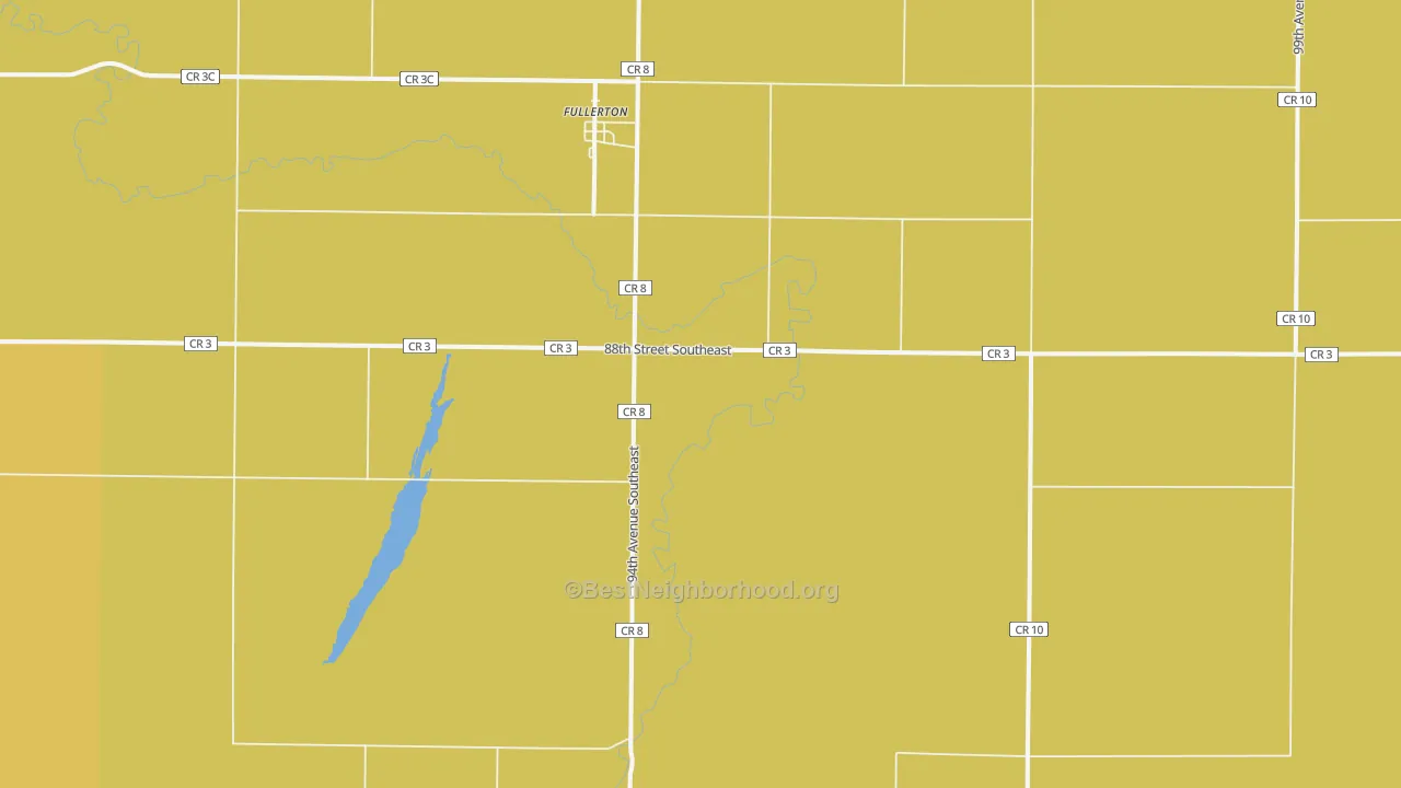 Map of the best neighborhoods in the Fullerton area, with better matches in green and worse matches in red