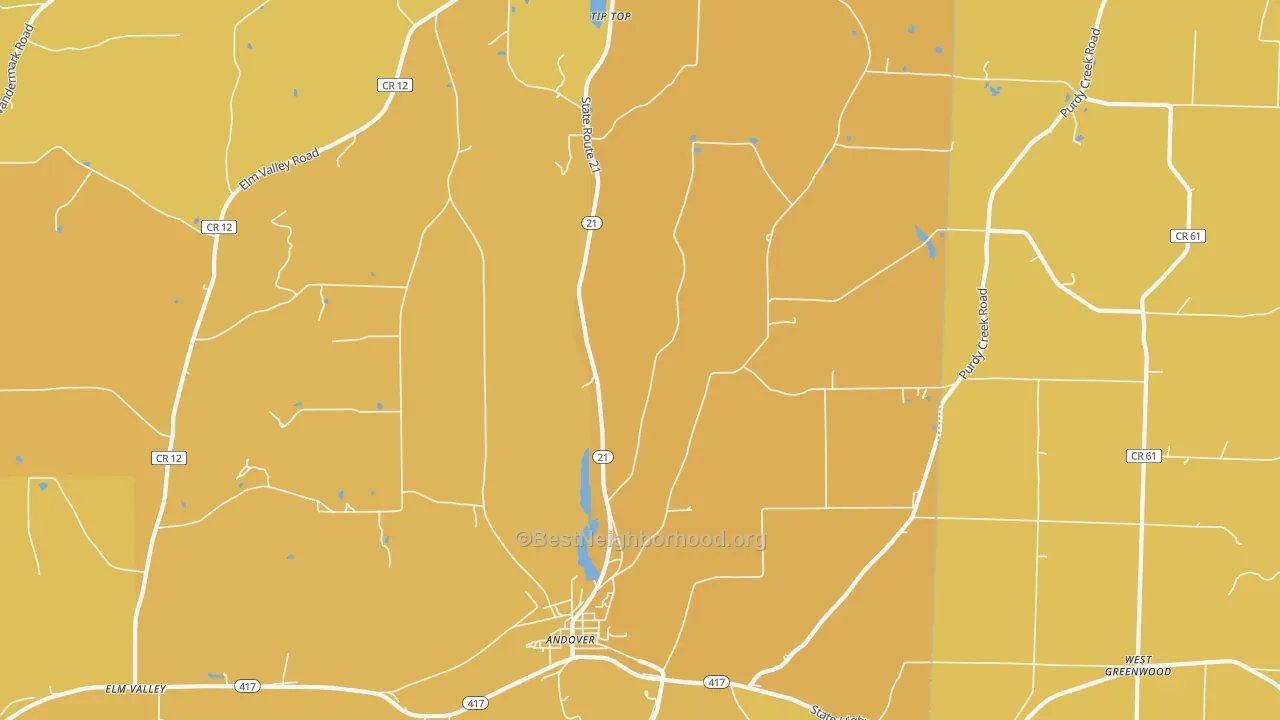 Map of the best neighborhoods in the Fulmer Valley area, with better matches in green and worse matches in red