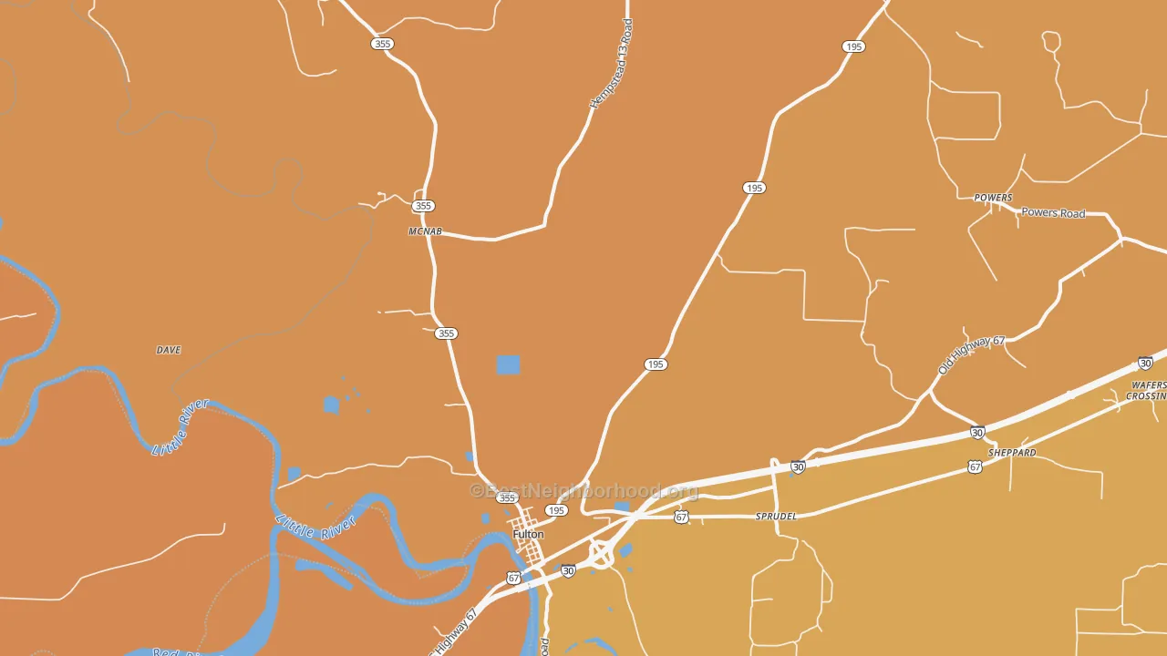 Map of the best neighborhoods in the Fulton area, with better matches in green and worse matches in red