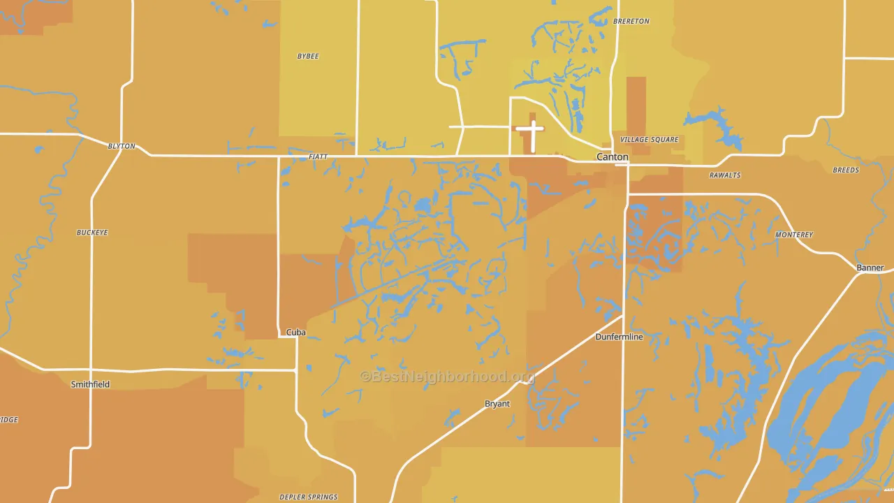 Map of the best neighborhoods in the Fulton County area, with better matches in green and worse matches in red