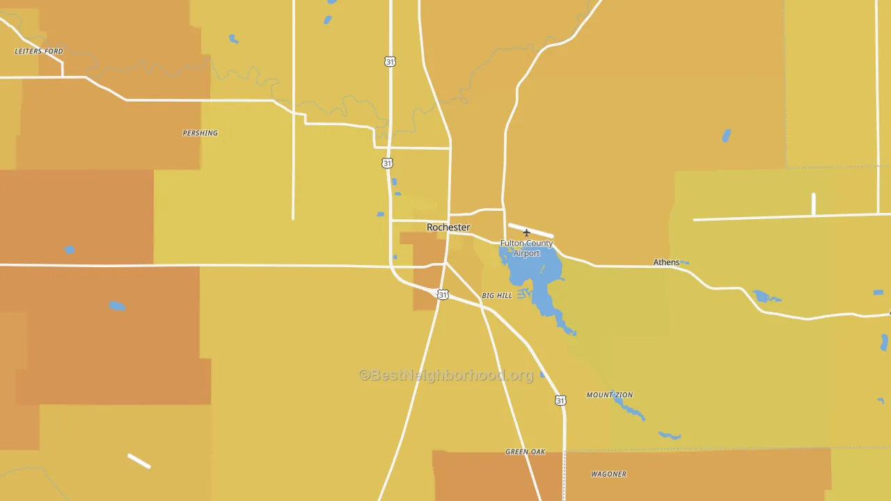 Map of the best neighborhoods in the Fulton County area, with better matches in green and worse matches in red
