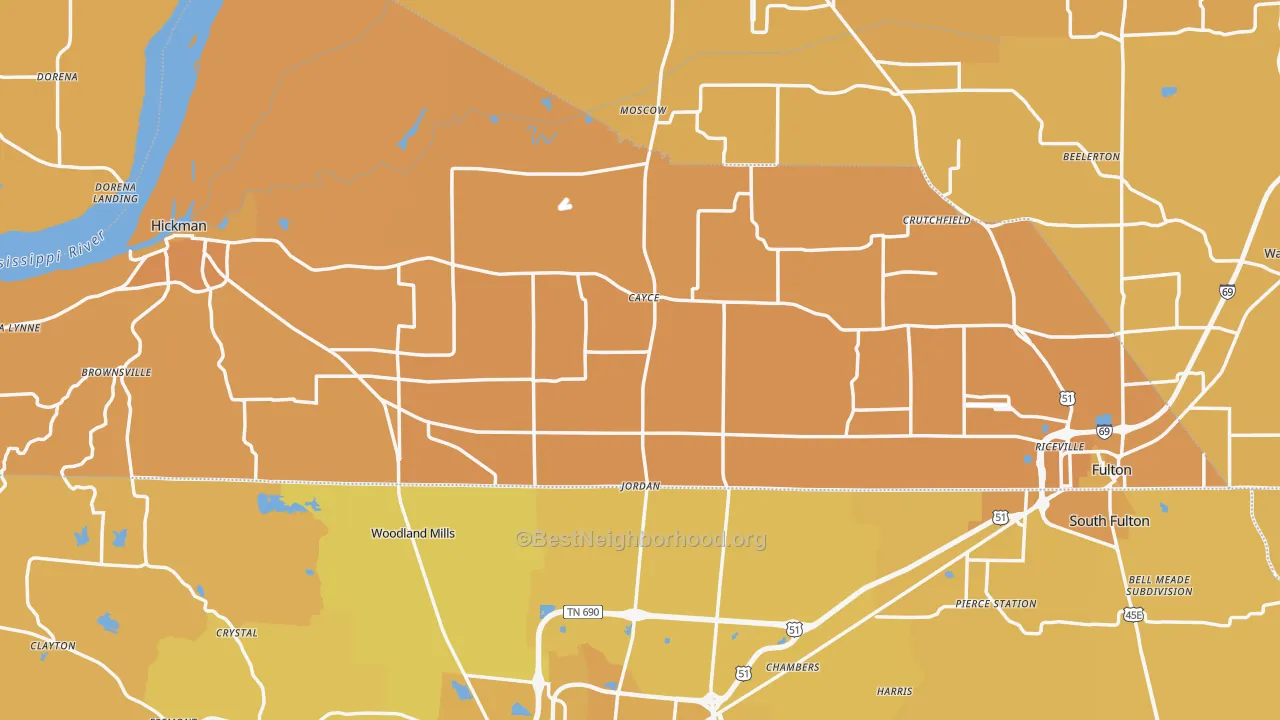 Map of the best neighborhoods in the Fulton County area, with better matches in green and worse matches in red