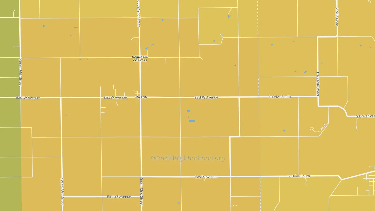 Map of the best neighborhoods in the Fulton area, with better matches in green and worse matches in red