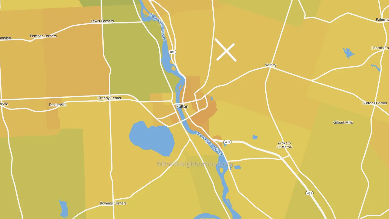 Map of the best neighborhoods in the Fulton area, with better matches in green and worse matches in red