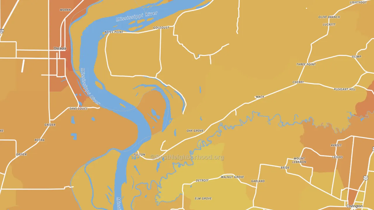 Map of the best neighborhoods in the Fulton area, with better matches in green and worse matches in red
