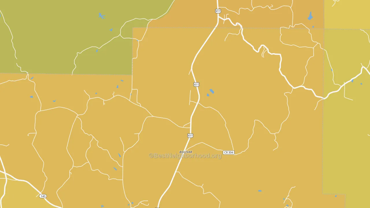 Map of the best neighborhoods in the Funkhouser area, with better matches in green and worse matches in red