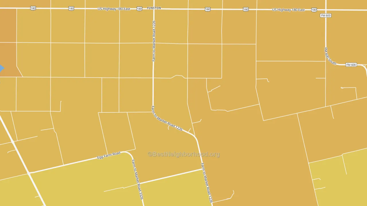 Map of the best neighborhoods in the Funston area, with better matches in green and worse matches in red