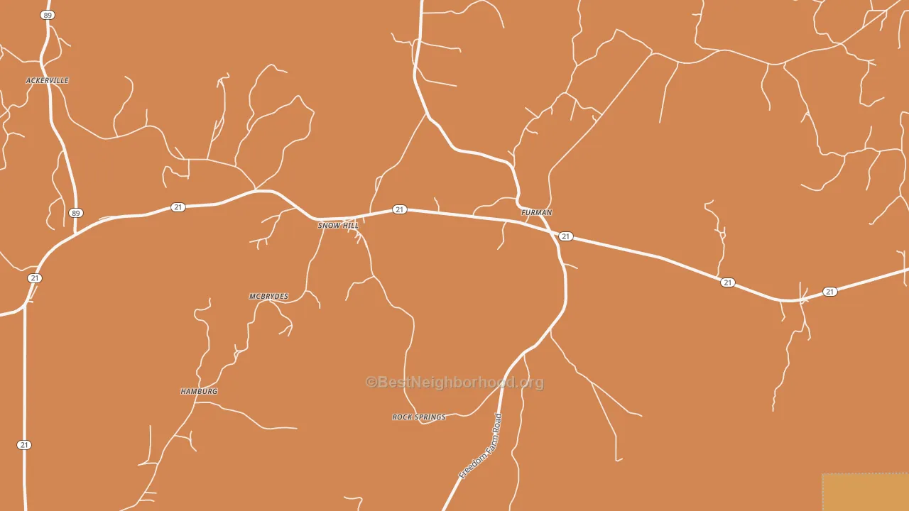 Map of the best neighborhoods in the Furman area, with better matches in green and worse matches in red