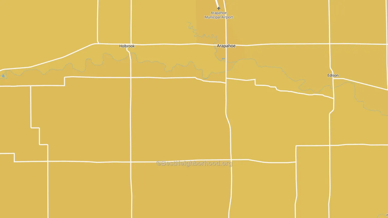 Map of the best neighborhoods in the Furnas County area, with better matches in green and worse matches in red