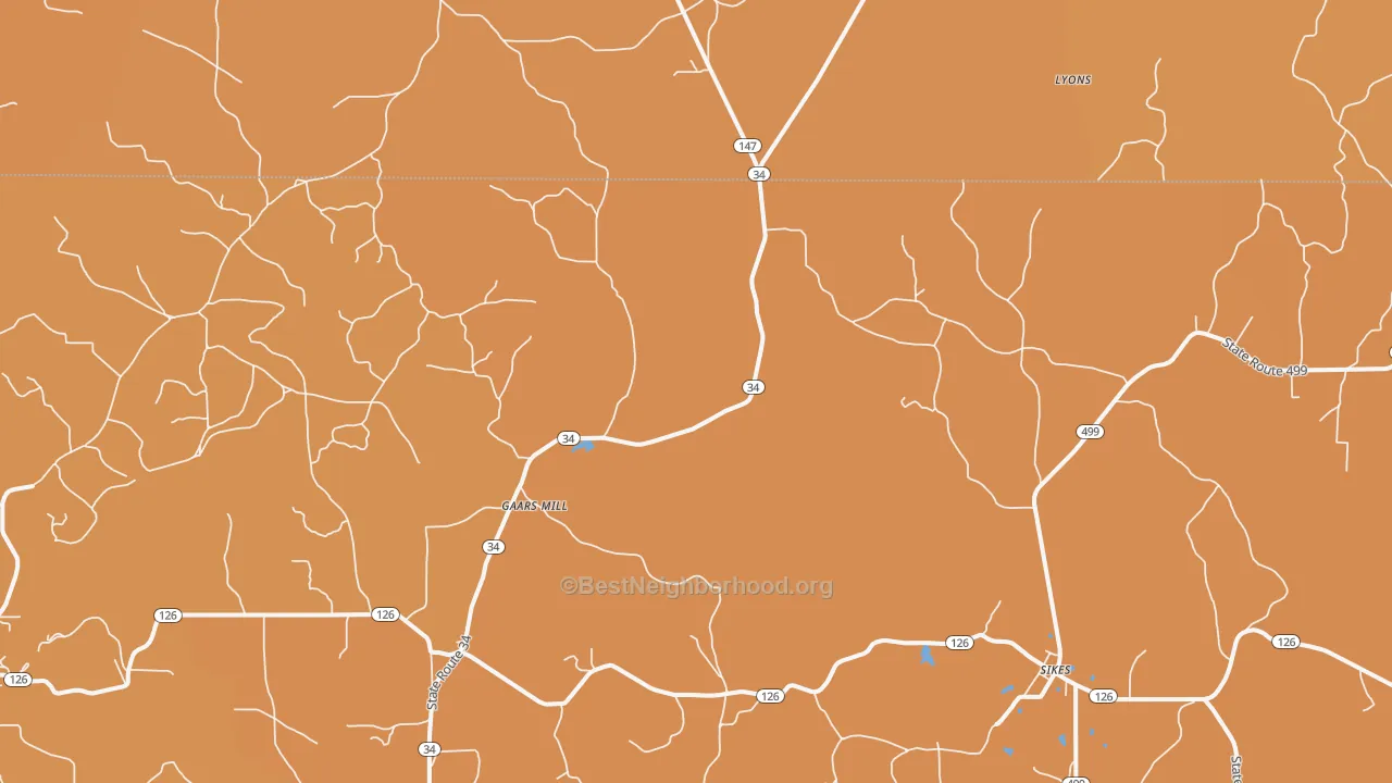 Map of the best neighborhoods in the Gaars Mill area, with better matches in green and worse matches in red