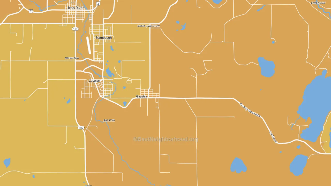 Map of the best neighborhoods in the Gaastra area, with better matches in green and worse matches in red