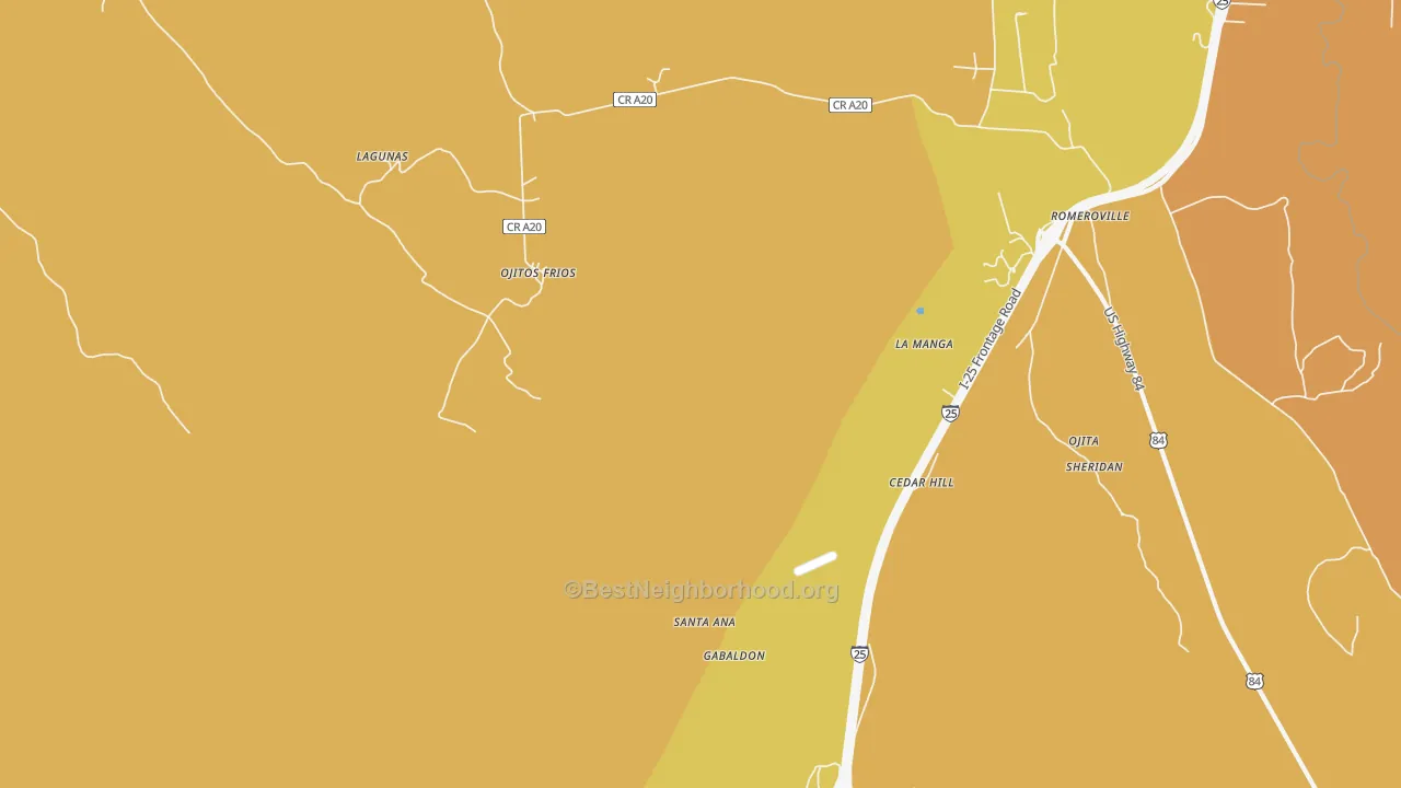 Map of the best neighborhoods in the Gabaldon area, with better matches in green and worse matches in red