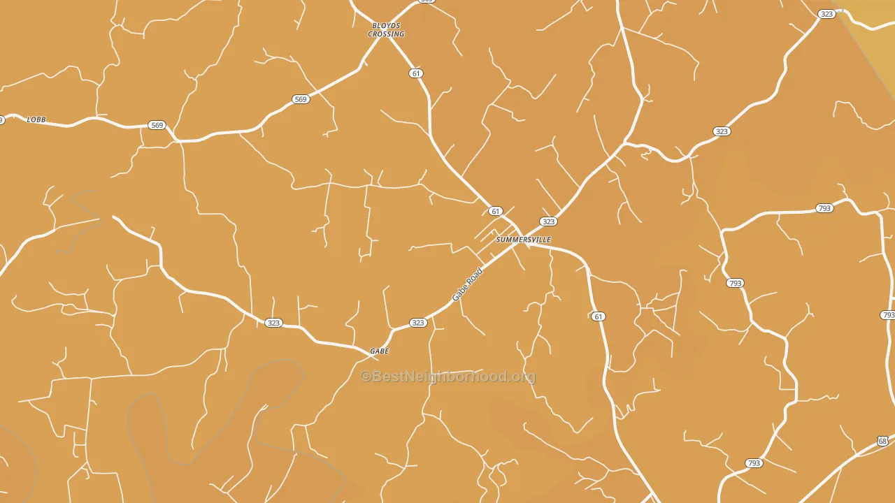 Map of the best neighborhoods in the Gabe area, with better matches in green and worse matches in red
