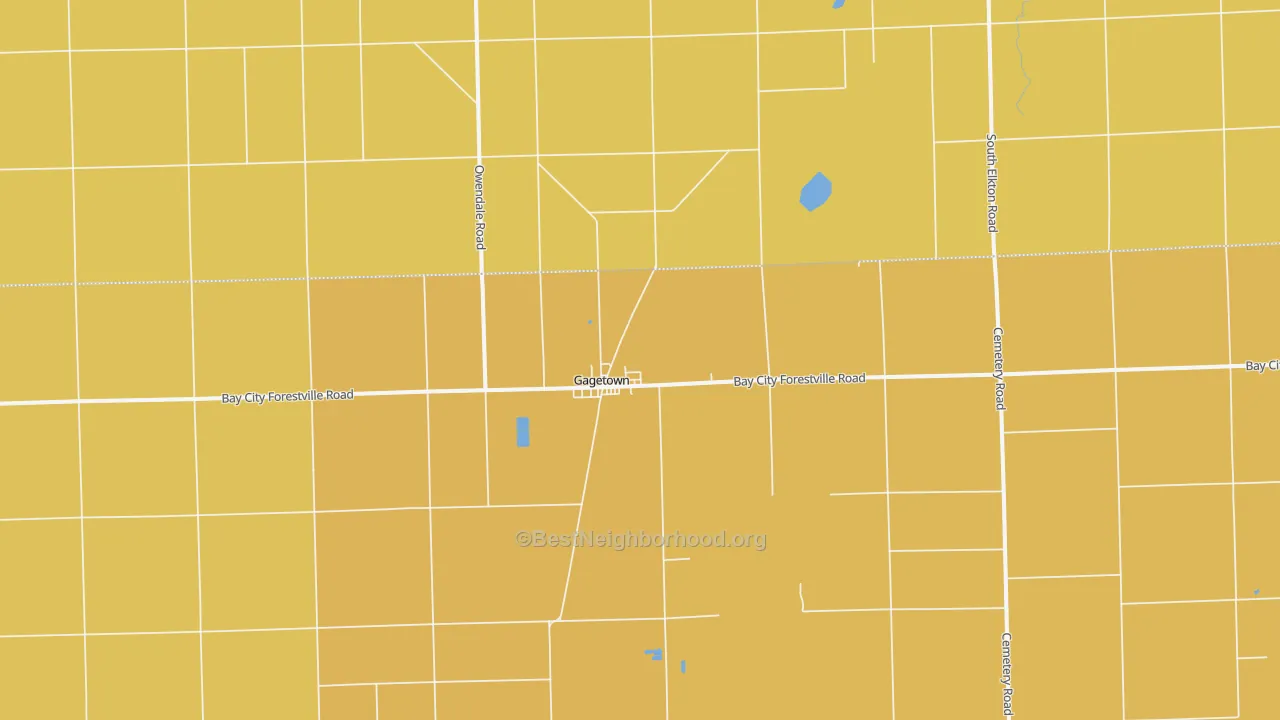 Map of the best neighborhoods in the Gagetown area, with better matches in green and worse matches in red