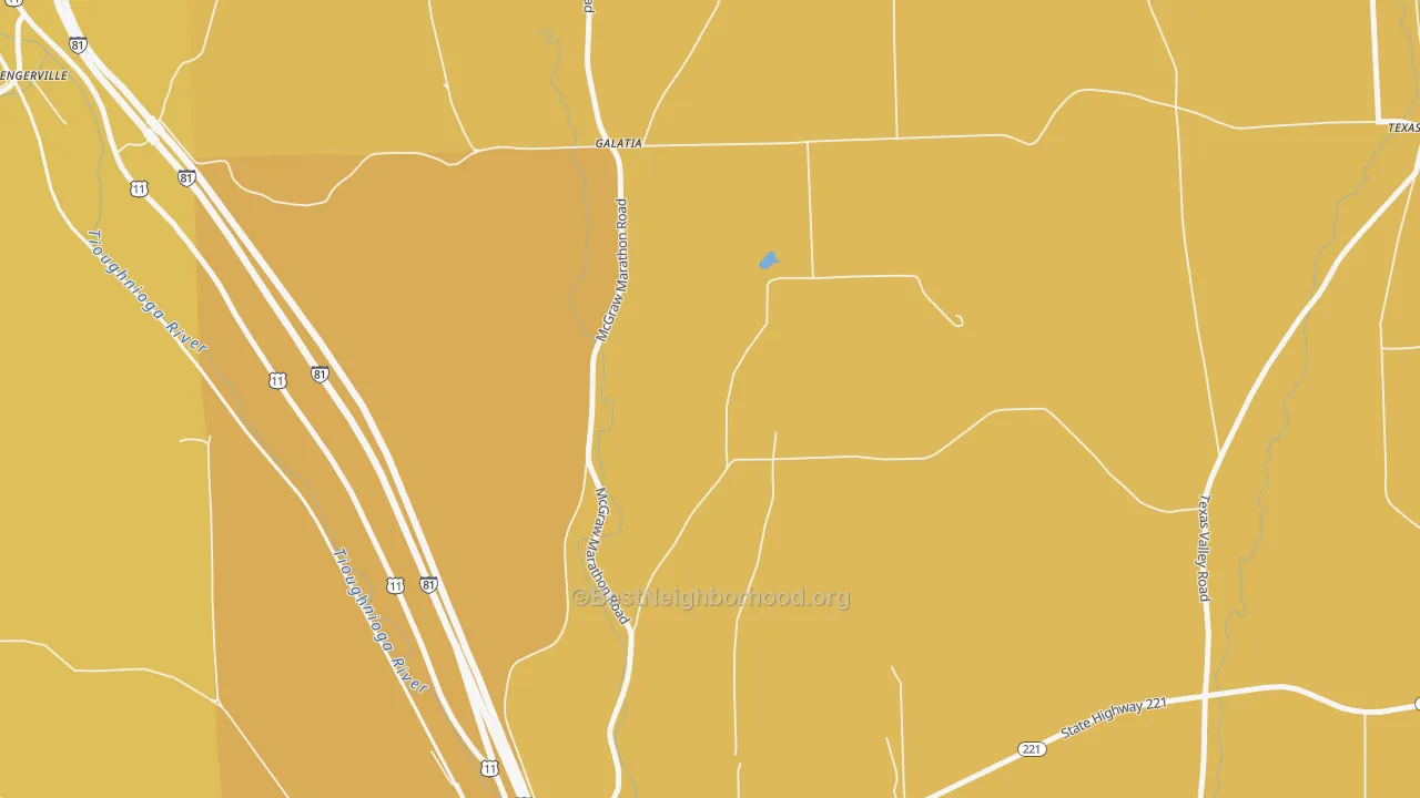 Map of the best neighborhoods in the Galatia area, with better matches in green and worse matches in red