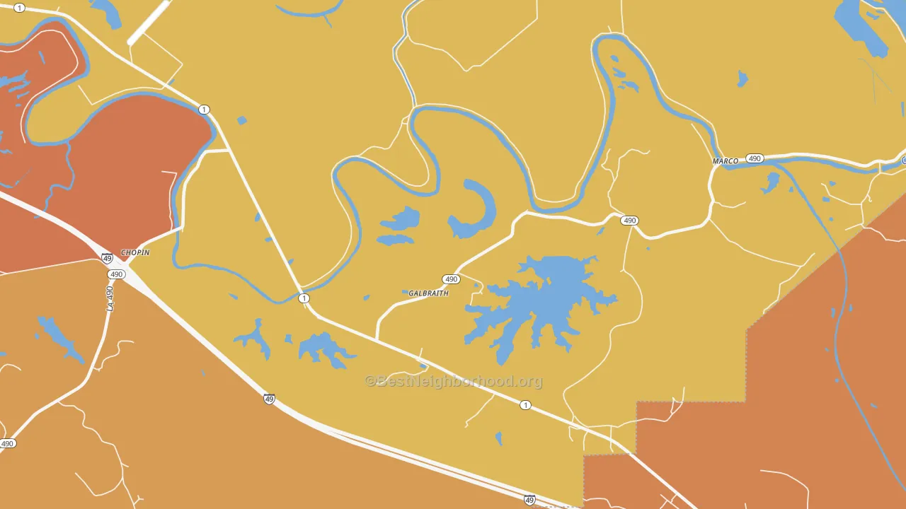 Map of the best neighborhoods in the Galbraith area, with better matches in green and worse matches in red
