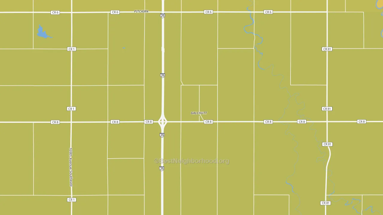 Map of the best neighborhoods in the Galchutt area, with better matches in green and worse matches in red