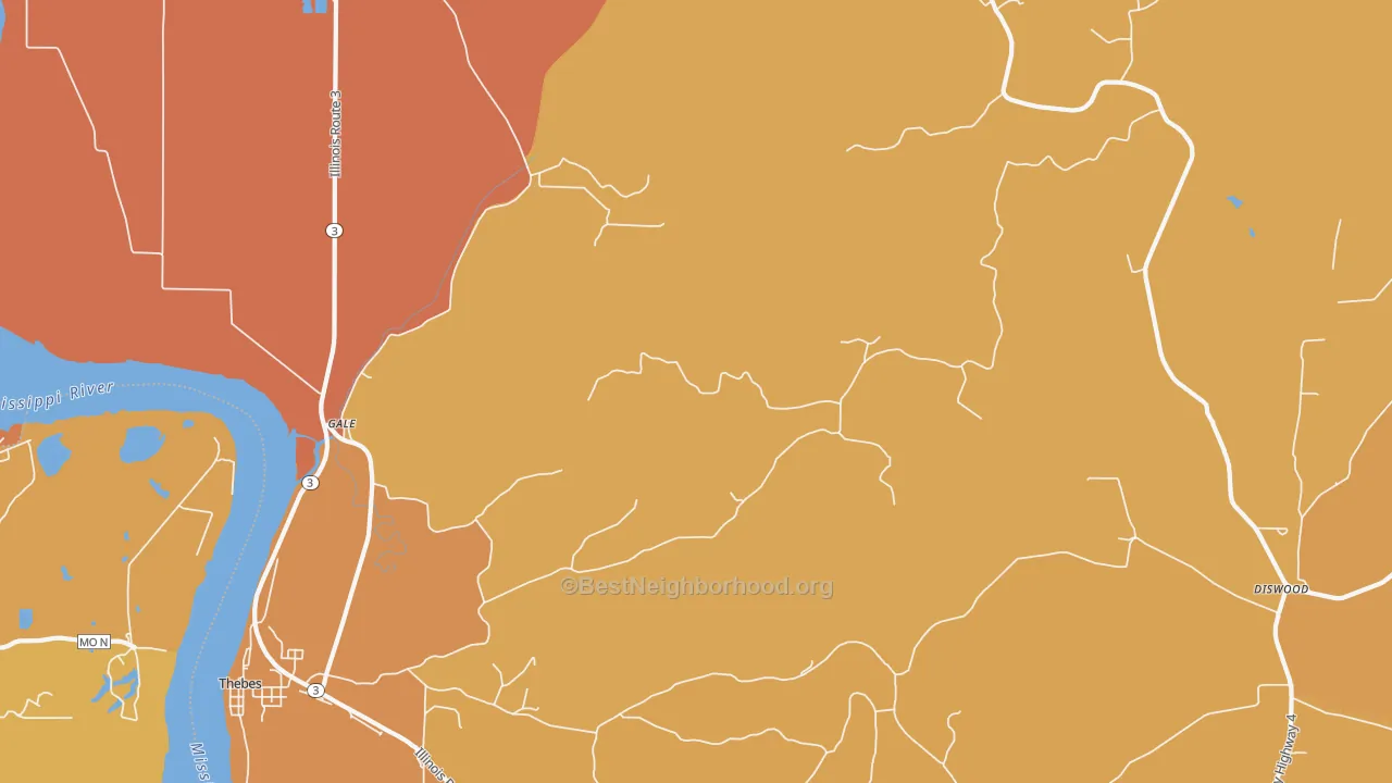 Map of the best neighborhoods in the Gale area, with better matches in green and worse matches in red