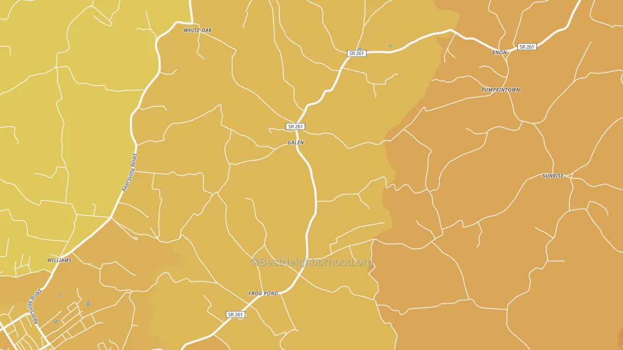 Map of the best neighborhoods in the Galen area, with better matches in green and worse matches in red