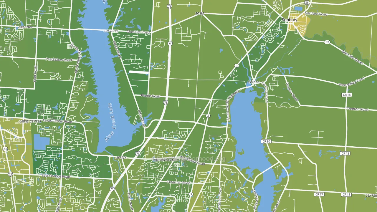 Map of the best neighborhoods in the Galena area, with better matches in green and worse matches in red
