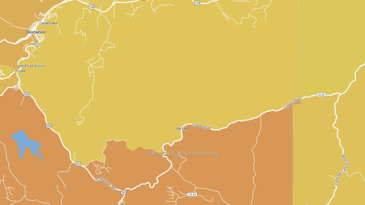 Map of the best neighborhoods in the Galena area, with better matches in green and worse matches in red