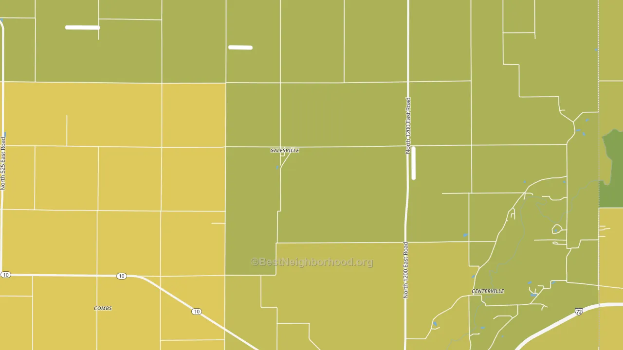 Map of the best neighborhoods in the Galesville area, with better matches in green and worse matches in red