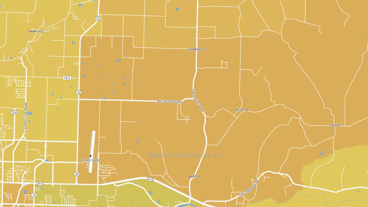 Map of the best neighborhoods in the Gallatin area, with better matches in green and worse matches in red