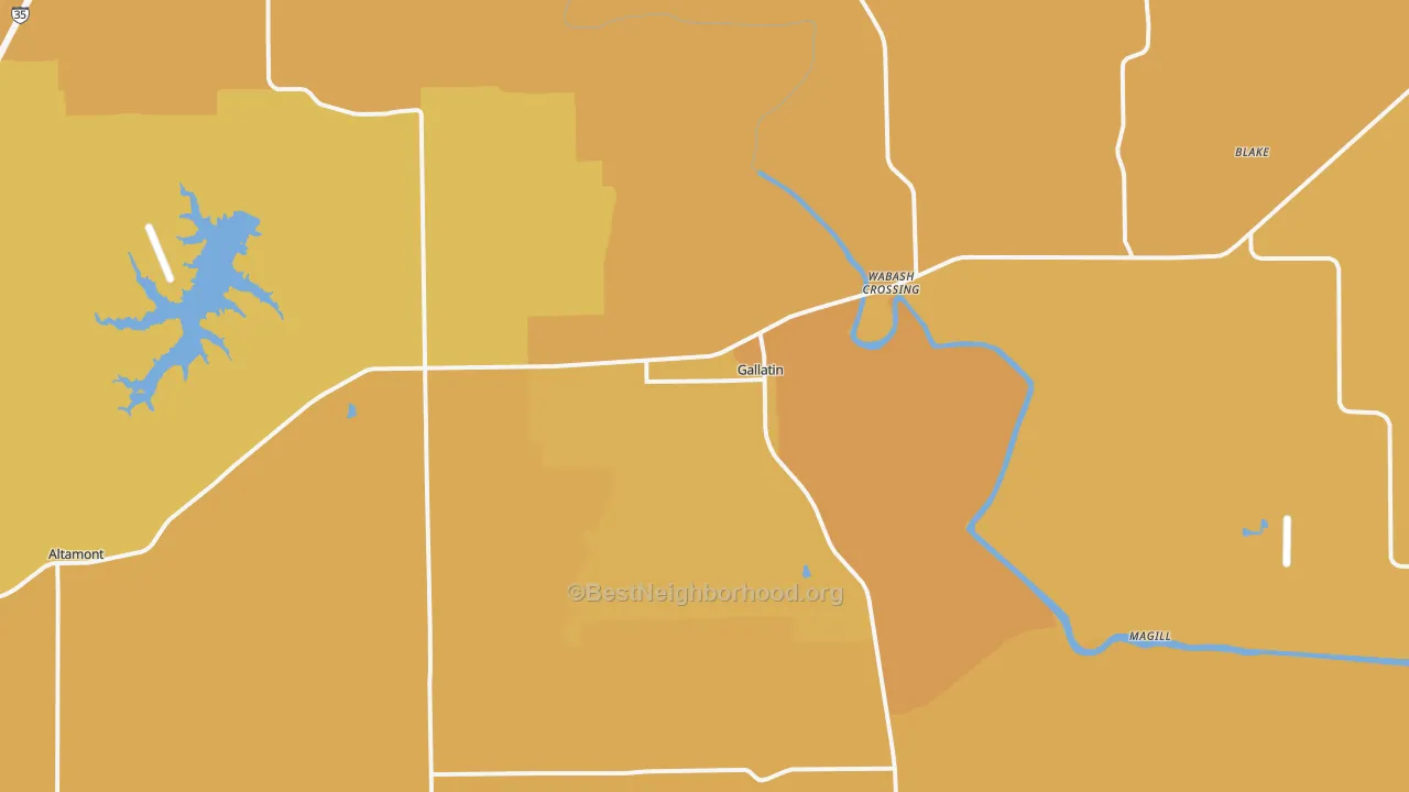 Map of the best neighborhoods in the Gallatin area, with better matches in green and worse matches in red